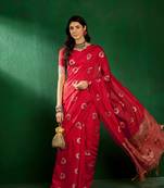 Red Color Weaving Work Silk Blend Saree With Blouse