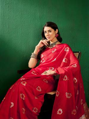 Red Color Weaving Work Silk Blend Saree With Blouse 2