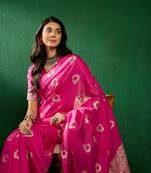 Baby Pink Color Weaving Work Silk Blend Saree With Blouse