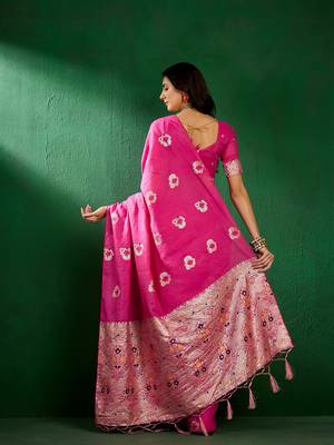 Baby Pink Color Weaving Work Silk Blend Saree With Blouse 5