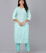 Sky printed stand collar kurta with pants
