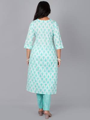Sky printed stand collar kurta with pants 3