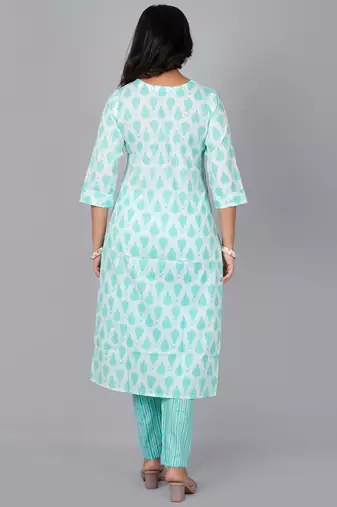 Sky printed stand collar kurta with pants