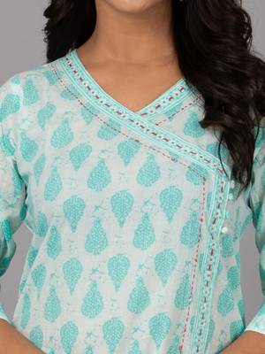 Sky printed stand collar kurta with pants 4