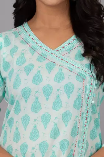 Sky printed stand collar kurta with pants