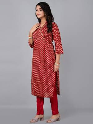 Straight kurta with stand coller neck & pant 2