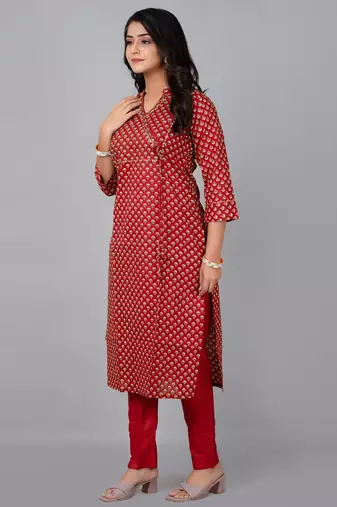 Straight kurta with stand coller neck & pant