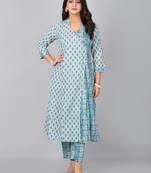 A-line kurta with stand coller neck & printed pant