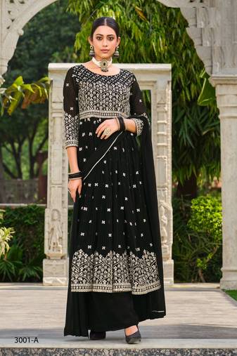 INDIAN PAKISTANI GEORGETTE BLACK SHARARA SALWAR READYMADE EMBROIDERY SEQUENCE