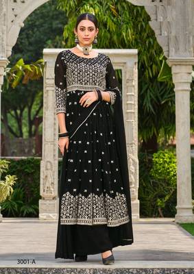 INDIAN PAKISTANI GEORGETTE BLACK SHARARA SALWAR READYMADE EMBROIDERY sequin  1