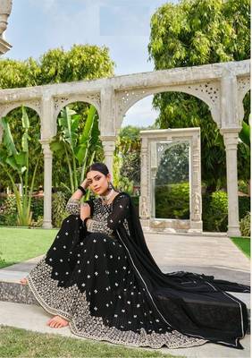 INDIAN PAKISTANI GEORGETTE BLACK SHARARA SALWAR READYMADE EMBROIDERY sequin  3