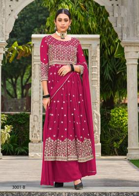GEORGETTE PINK SHARARA SALWAR READYMADE EMBROIDERY sequin  1