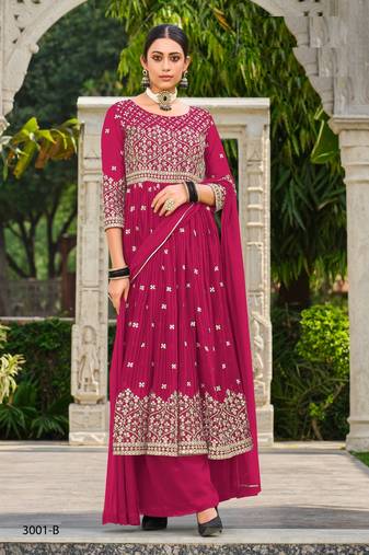INDIAN PAKISTANI GEORGETTE PINK SHARARA SALWAR READYMADE EMBROIDERY SEQUENCE