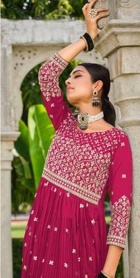 GEORGETTE PINK SHARARA SALWAR READYMADE EMBROIDERY sequin  3