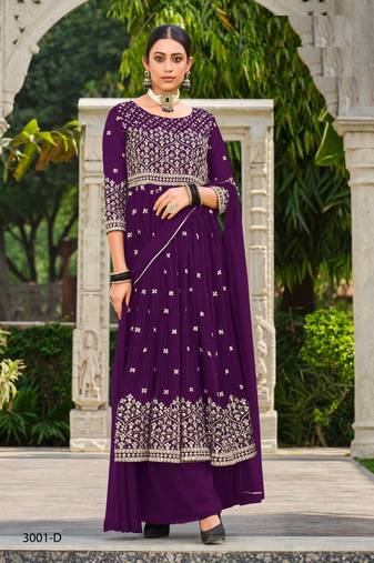 INDIAN PAKISTANI GEORGETTE WINE SHARARA SALWAR READYMADE EMBROIDERY SEQUENCE
