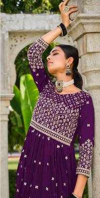 INDIAN PAKISTANI GEORGETTE WINE SHARARA SALWAR READYMADE EMBROIDERY sequin  2