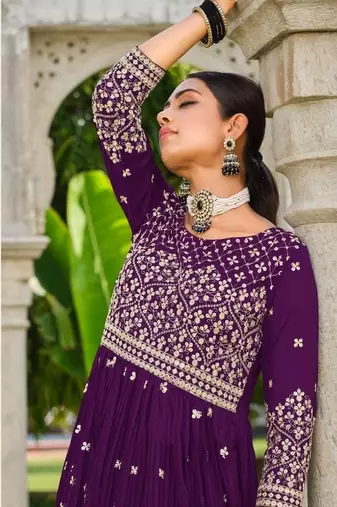 INDIAN PAKISTANI GEORGETTE WINE SHARARA SALWAR READYMADE EMBROIDERY sequin 