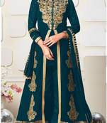 INDIAN PAKISTANI GEORGETTE RAMA BLUE ANARKALI KOTI SALWAR READYMADE EMBROIDERY SEQUENCE