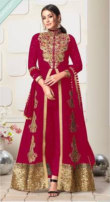 INDIAN PAKISTANI GEORGETTE PINK ANARKALI KOTI SALWAR READYMADE EMBROIDERY sequin  1