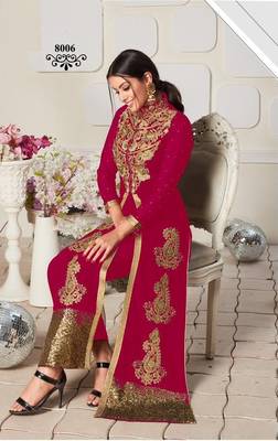 INDIAN PAKISTANI GEORGETTE PINK ANARKALI KOTI SALWAR READYMADE EMBROIDERY sequin  2