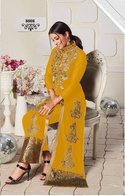INDIAN PAKISTANI GEORGETTE YELLOW ANARKALI KOTI SALWAR READYMADE EMBROIDERY sequin  2