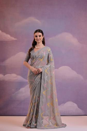 Grey Sequins Georgette Saree 