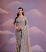 Grey Sequins Georgette Saree 