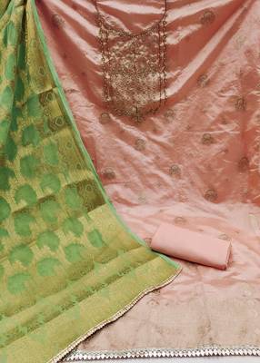 Manvaa women's peach handwork with banarasi dupatta banarasi dress material 2