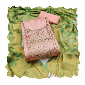 Manvaa women's peach handwork with banarasi dupatta banarasi dress material 3