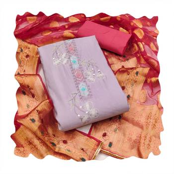 Manvaa women's levender sequence embroidery roman silk dress material 3