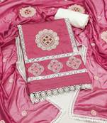 Manvaa women's pink unstitched sequence embroidery roman silk dress material