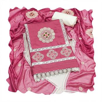 Manvaa women's pink sequence embroidery roman silk dress material 3