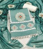 Manvaa women's sea green unstitched sequence embroidery roman silk dress material