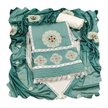 Manvaa women's sea green sequence embroidery roman silk dress material 3