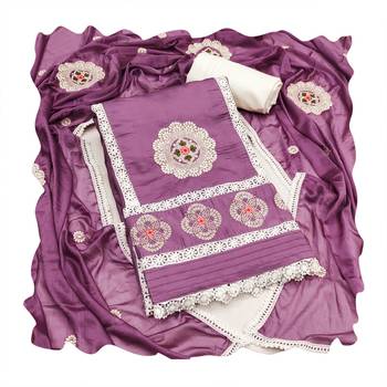 Manvaa women's purple sequence embroidery roman silk dress material 3