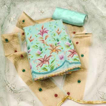 Manvaa women's sea green embroidery organza dress material 3