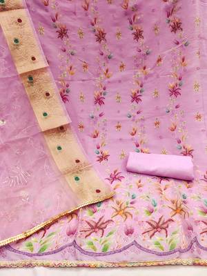 Manvaa women's baby pink embroidery organza dress material 2