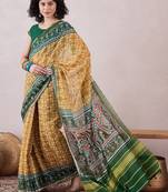 women cream linen patola printed saree
