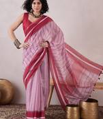 women red linen geometric printed saree