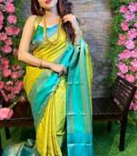 Yellow Woven Faux Kanjivaram Silk Saree With Blouse Piece
