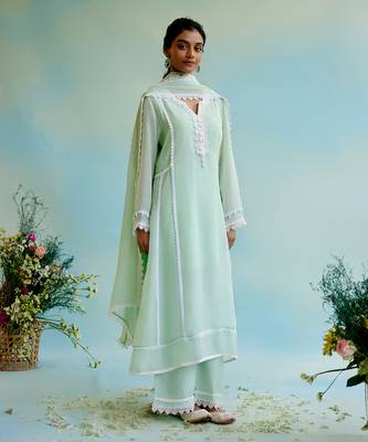 Green Pant Muslin Embellished Kurta Set 1