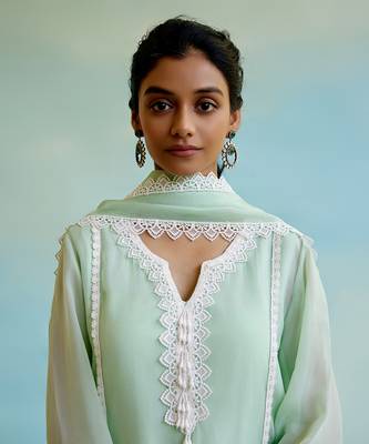 Green Pant Muslin Embellished Kurta Set 4