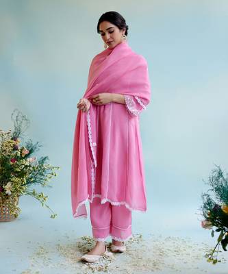 Pink Muslin Embroidery Kurta Set 1
