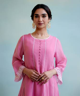 Pink Muslin Embroidery Kurta Set 3