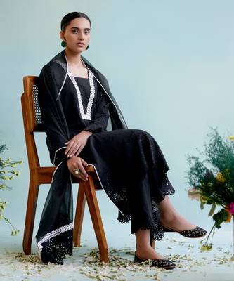 Black blossom cotton kurta Set 1