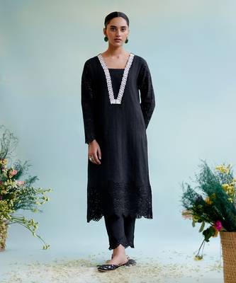 Black blossom cotton kurta Set 2