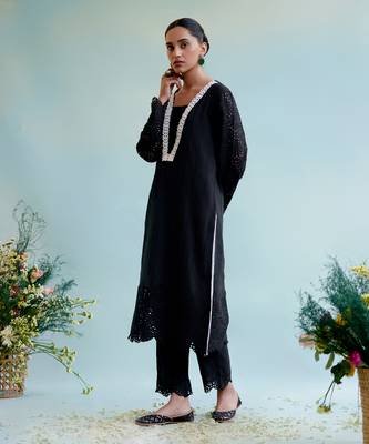 Black blossom cotton kurta Set 3