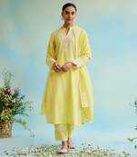 Yellow lace cotton  kurta Set