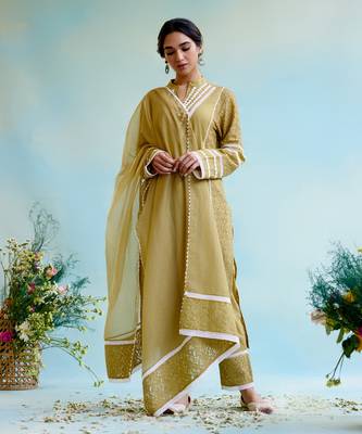 Olive Lace Cotton kurta Set 1