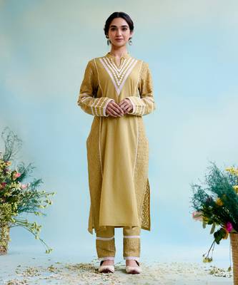 Olive Lace Cotton kurta Set 2